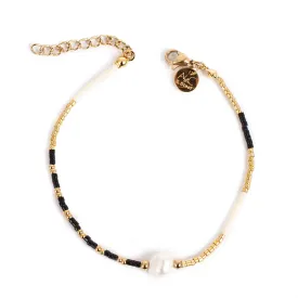 3047-0003 Freshwater Pearl Gold Plated Black & White Bracelet