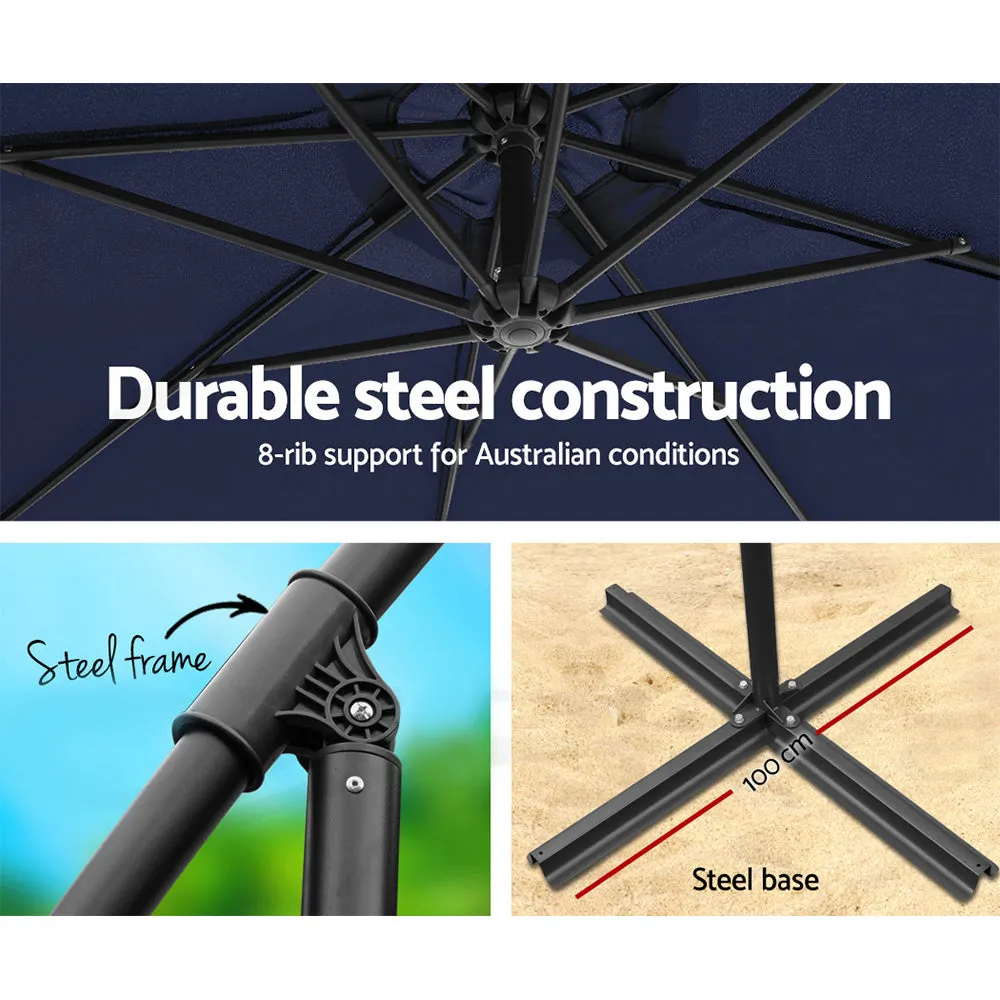 3m Outdoor Umbrella | Cantilever | Beach Garden Patio | Navy