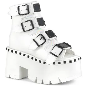 ASHES-70 DemoniaCult White Vegan Leather Sexy Women's Ankle Boots (Alternative Footwear)