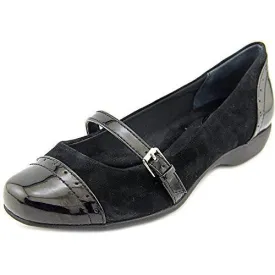 Aubree Cap Toe Leather Mary Jane Flats Black Suede Size 6