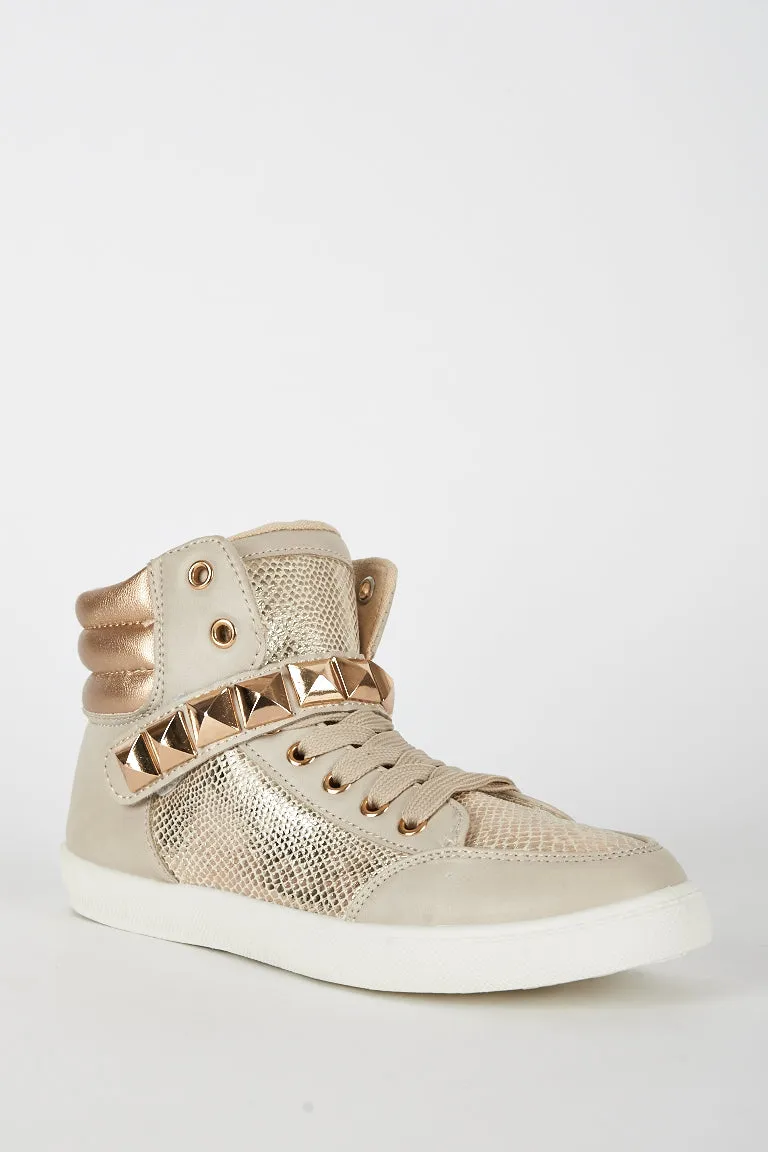 Beige Studded Hi Top Trainer