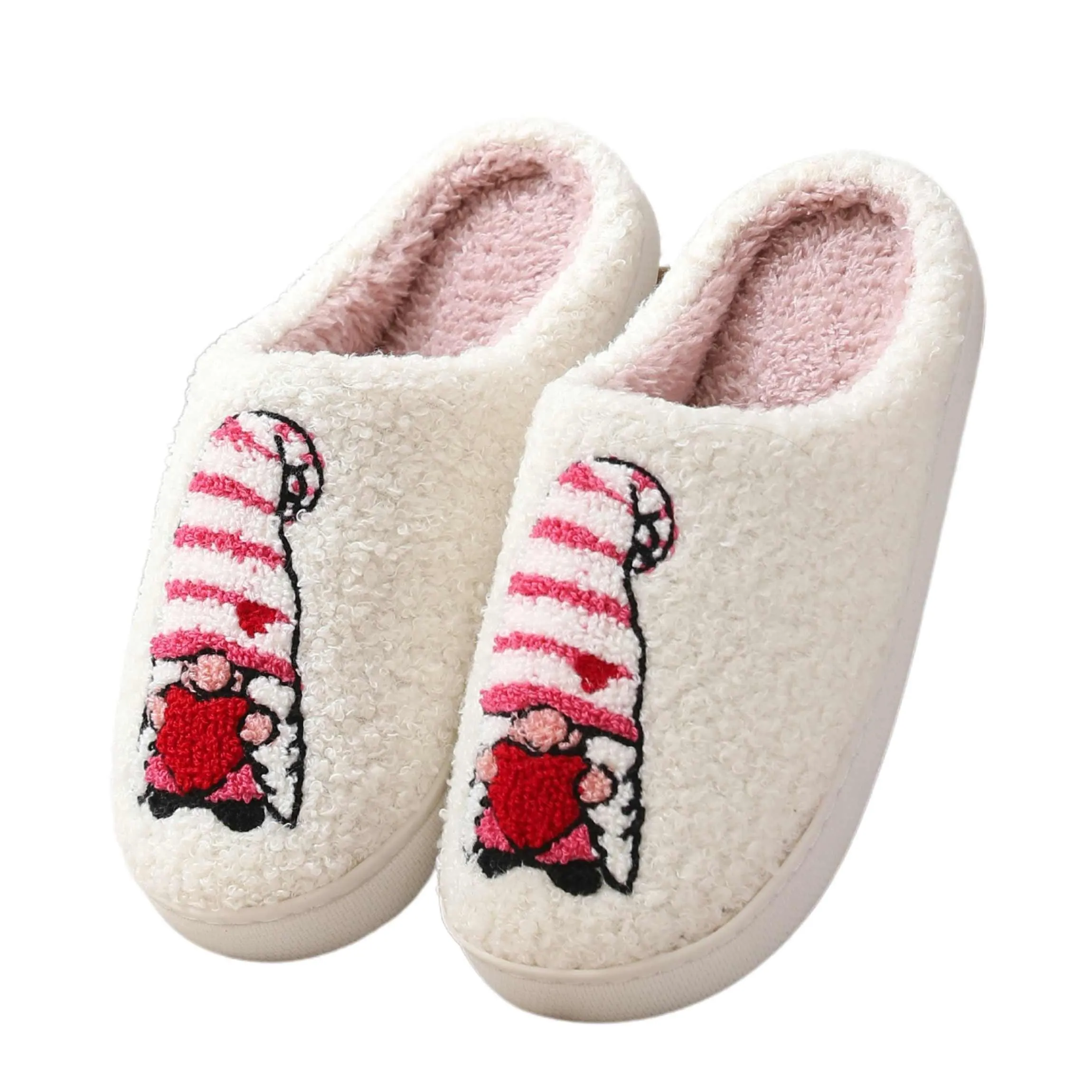 BERANMEY Cute Valentine's Day Slippers for Women Soft Plush Comfy Warm Slip-On Rose Heart Love Couple Slippers fo Women Indoor Fluffy House Slippers for Women and Men Non-slip Fuzzy Flat Slides
