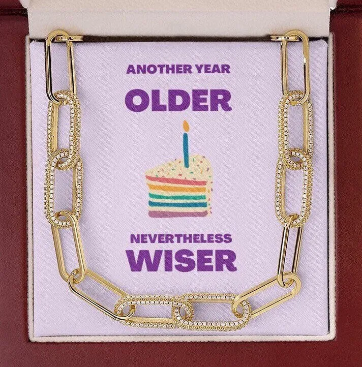 Birthday Gift, Birthday Gift for Her, Birthday Jewelry, 14k Gold Chain, Forever Linked, Pave, Lavender, Older Wiser Card, Rainbow Cake, Lux