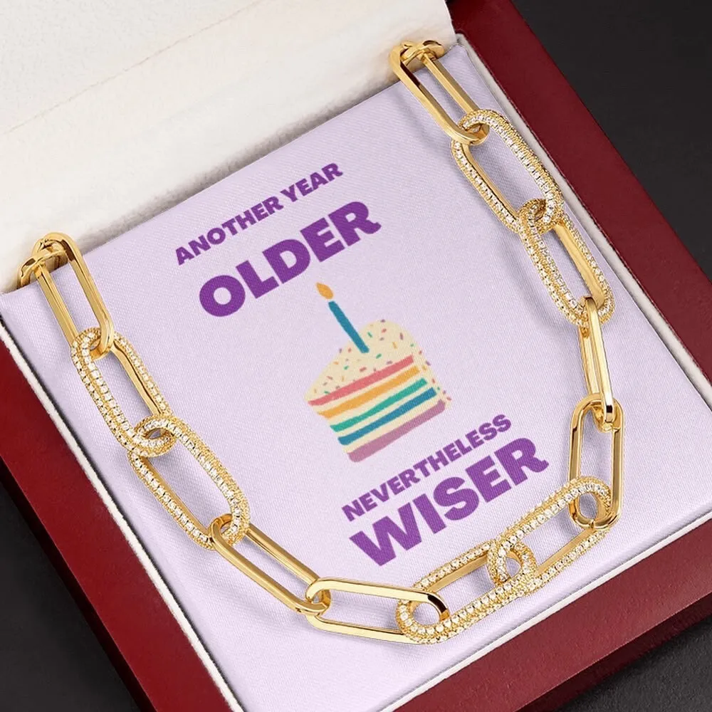 Birthday Gift, Birthday Gift for Her, Birthday Jewelry, 14k Gold Chain, Forever Linked, Pave, Lavender, Older Wiser Card, Rainbow Cake, Lux