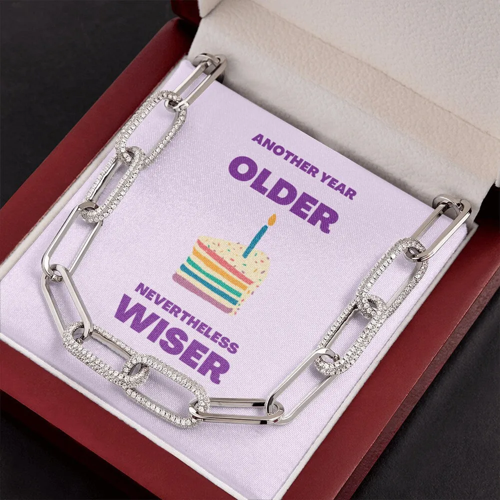Birthday Gift, Birthday Gift for Her, Birthday Jewelry, 14k Gold Chain, Forever Linked, Pave, Lavender, Older Wiser Card, Rainbow Cake, Lux