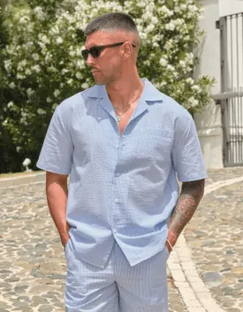 Blue Striped Seersucker S/S Shirt