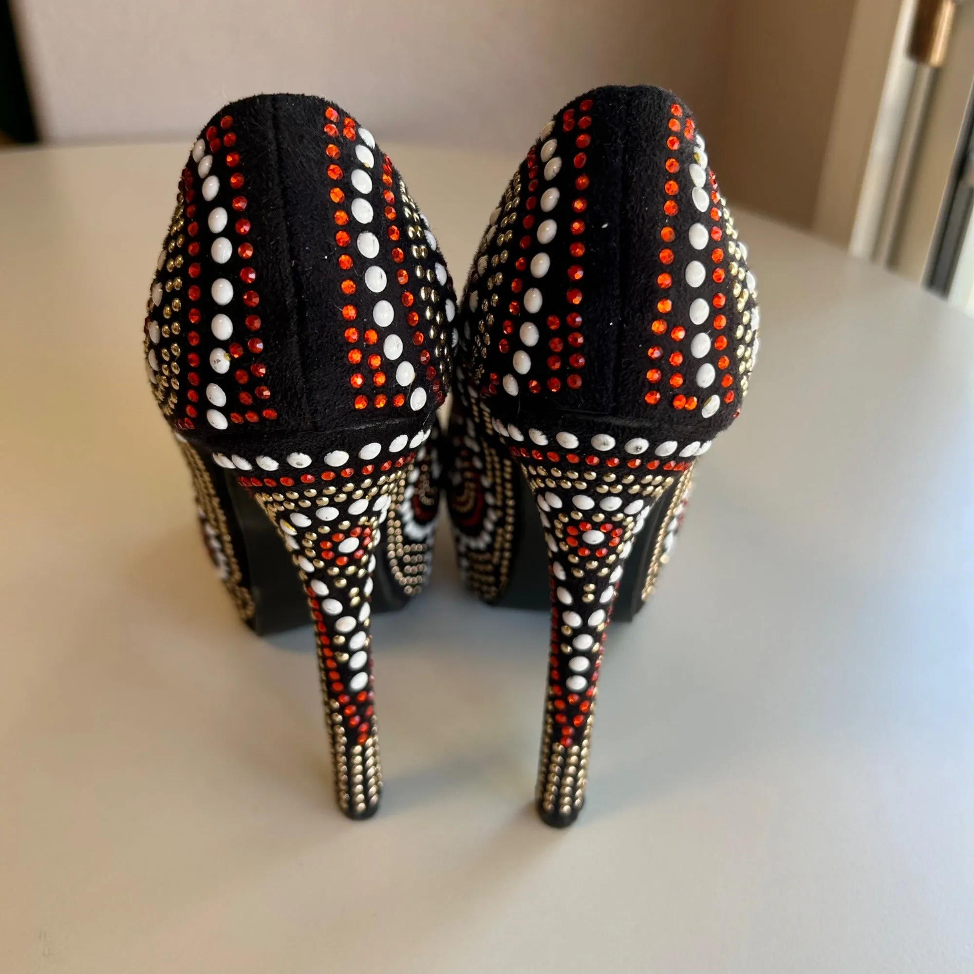 Cape Robbin Black & Multicolor Beaded Platform High Heels Women's Size 6.5