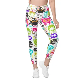 Colorful Doodles Crossover Leggings With Pockets
