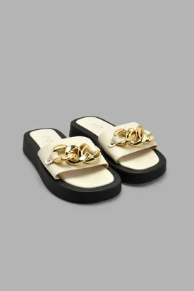 Cream And Black Chain Platform Sandal