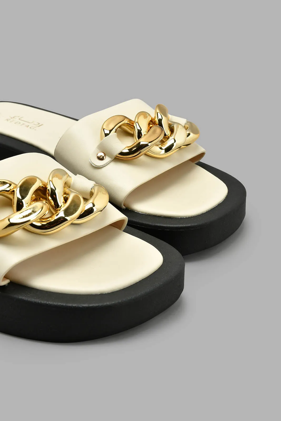 Cream And Black Chain Platform Sandal