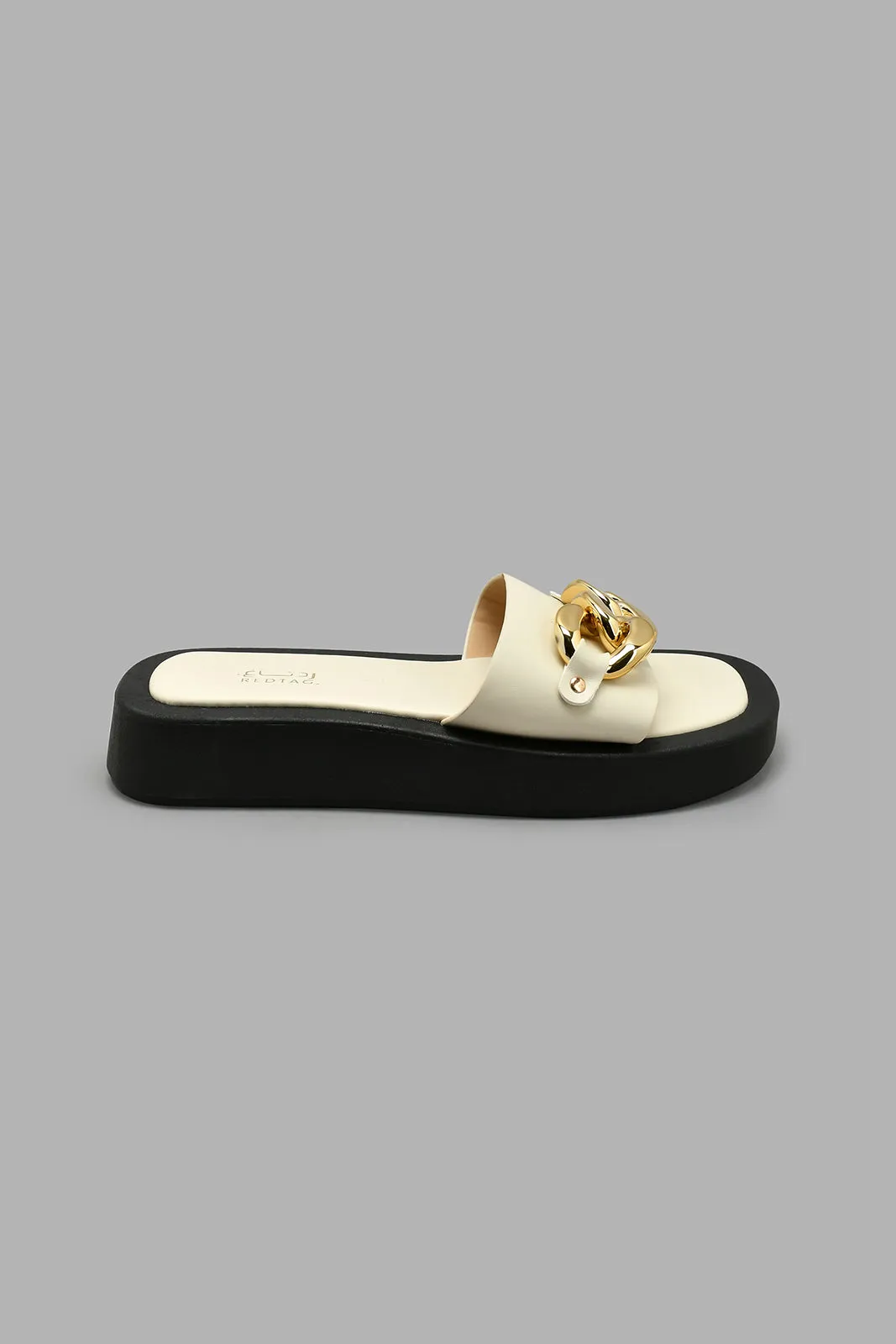 Cream And Black Chain Platform Sandal