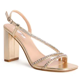 Embellished Block Heel Sandal in Gold