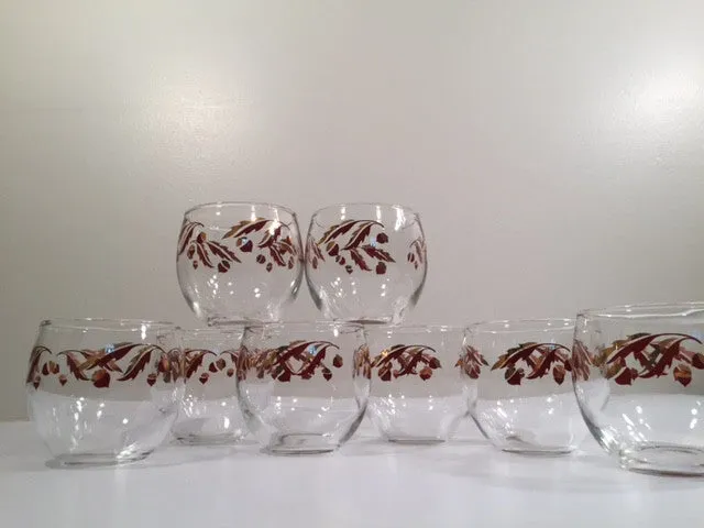 Federal Glass Mid-Century 22-Karat Gold Acorn Roly-Poly Set (Set of 8 Glasses)