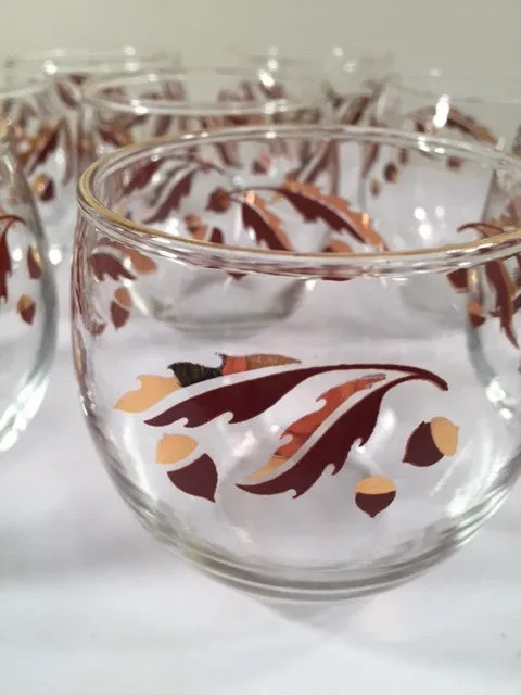 Federal Glass Mid-Century 22-Karat Gold Acorn Roly-Poly Set (Set of 8 Glasses)