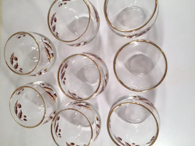 Federal Glass Mid-Century 22-Karat Gold Acorn Roly-Poly Set (Set of 8 Glasses)