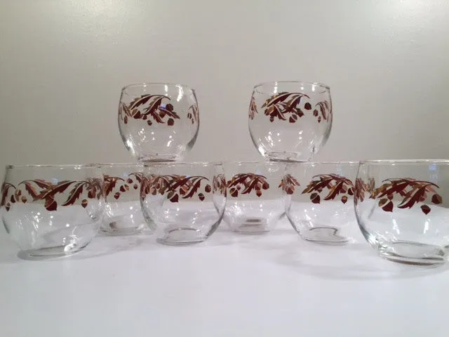 Federal Glass Mid-Century 22-Karat Gold Acorn Roly-Poly Set (Set of 8 Glasses)