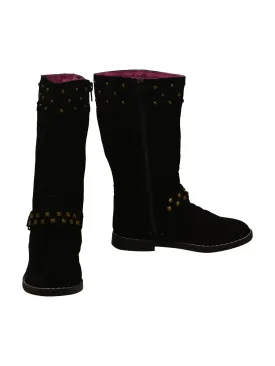 Girls Black Studded Side Zipper Buckle Tall Winter Boots 11-4 Kids