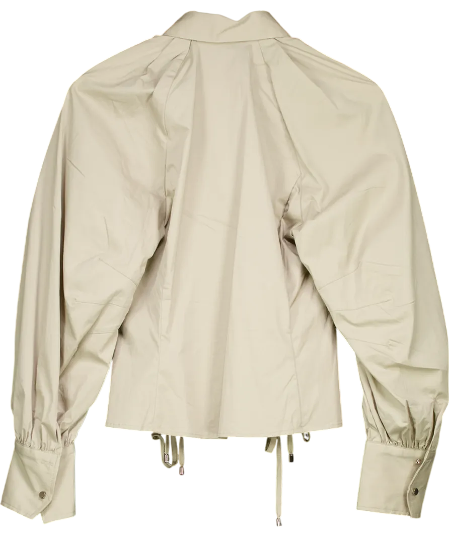 Karen Millen Beige Lace Up Detail Balloon Sleeve Shirt UK 10