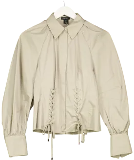 Karen Millen Beige Lace Up Detail Balloon Sleeve Shirt UK 10
