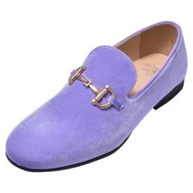 Lavender Men's Velvet Luxury Design Slip-On Loafer with Gold Buckle