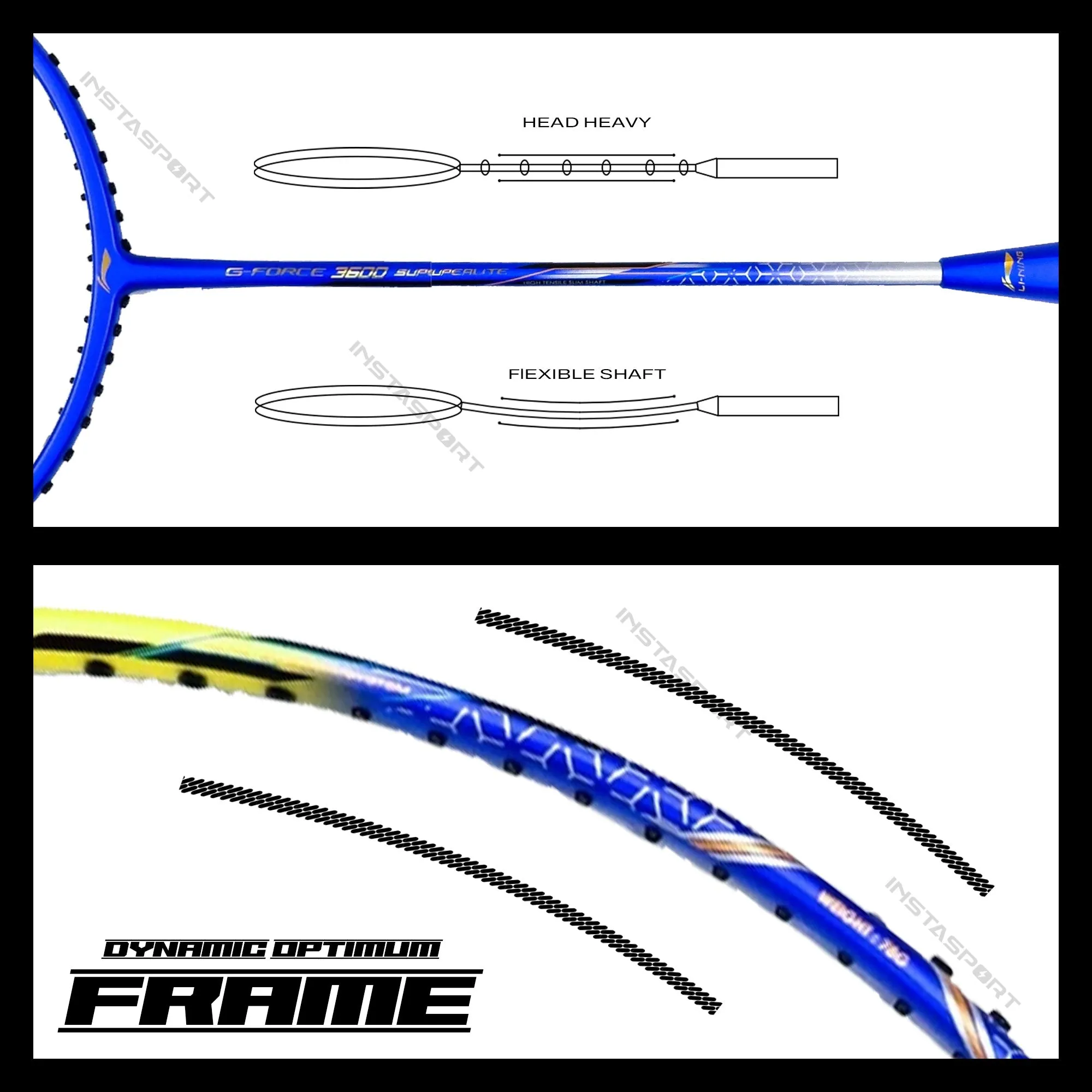 Li-Ning GForce 3600 Superlite Badminton Racket (Blue/Yellow)
