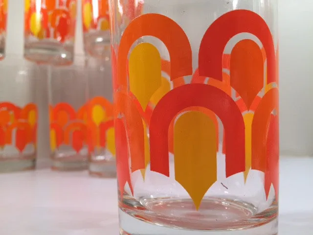 Libbey "Informals" Orange and Yellow Retro Loop Glasses (Set of 8)