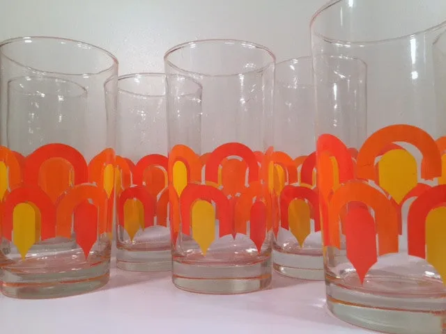 Libbey "Informals" Orange and Yellow Retro Loop Glasses (Set of 8)