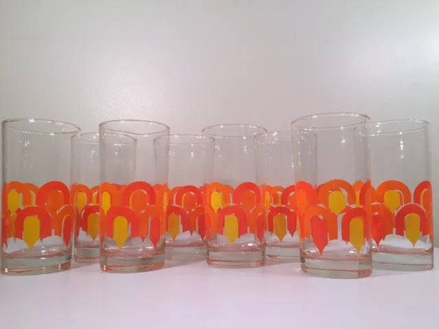 Libbey "Informals" Orange and Yellow Retro Loop Glasses (Set of 8)