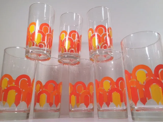 Libbey "Informals" Orange and Yellow Retro Loop Glasses (Set of 8)