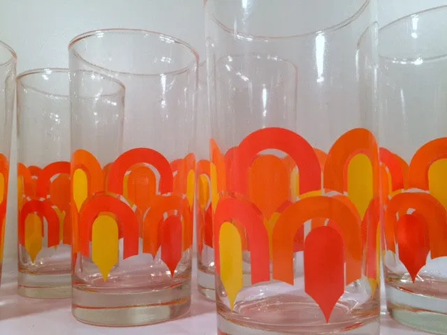 Libbey "Informals" Orange and Yellow Retro Loop Glasses (Set of 8)