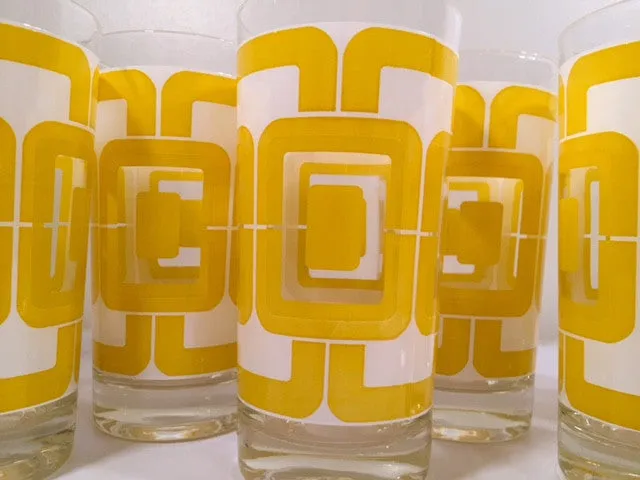 Libbey Retro Yellow and White Links Glasses (Set of 8)