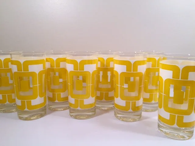 Libbey Retro Yellow and White Links Glasses (Set of 8)