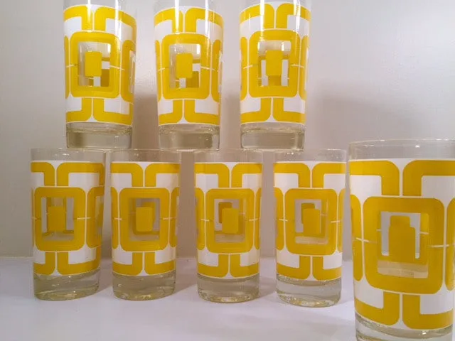 Libbey Retro Yellow and White Links Glasses (Set of 8)