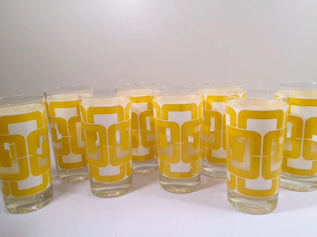 Libbey Retro Yellow and White Links Glasses (Set of 8)