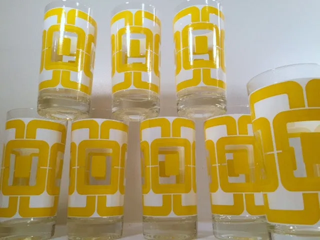 Libbey Retro Yellow and White Links Glasses (Set of 8)