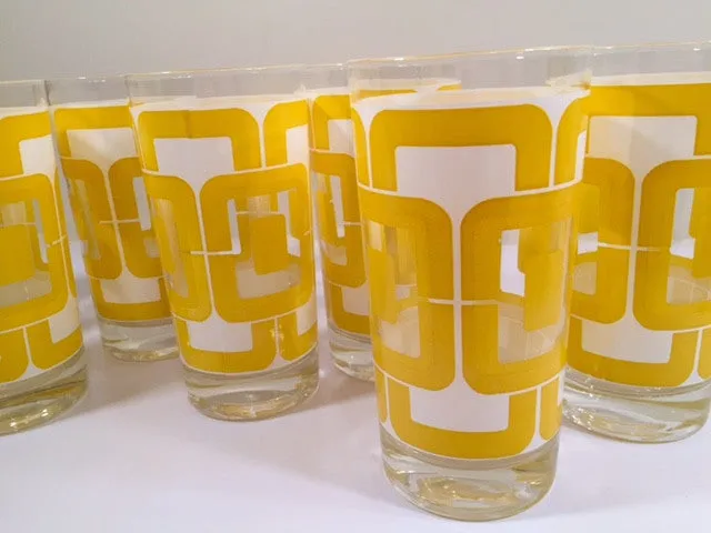 Libbey Retro Yellow and White Links Glasses (Set of 8)