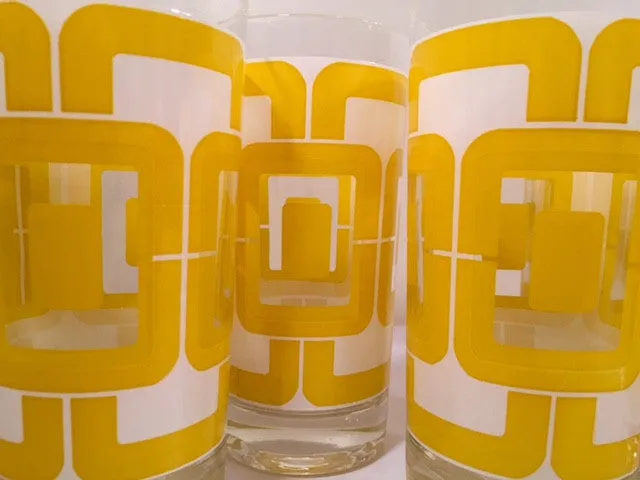 Libbey Retro Yellow and White Links Glasses (Set of 8)