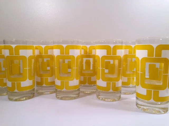Libbey Retro Yellow and White Links Glasses (Set of 8)