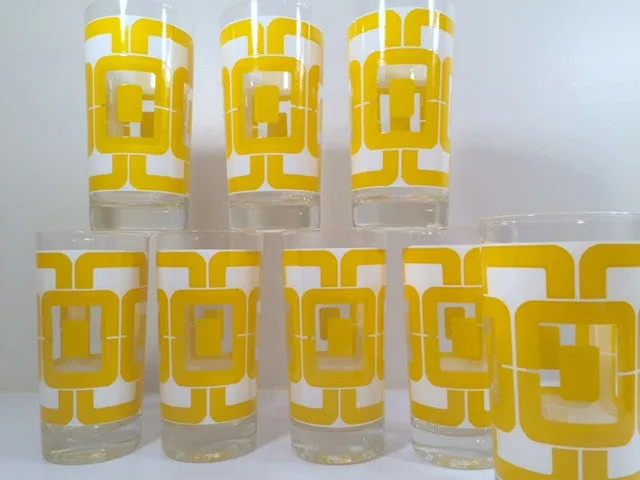 Libbey Retro Yellow and White Links Glasses (Set of 8)