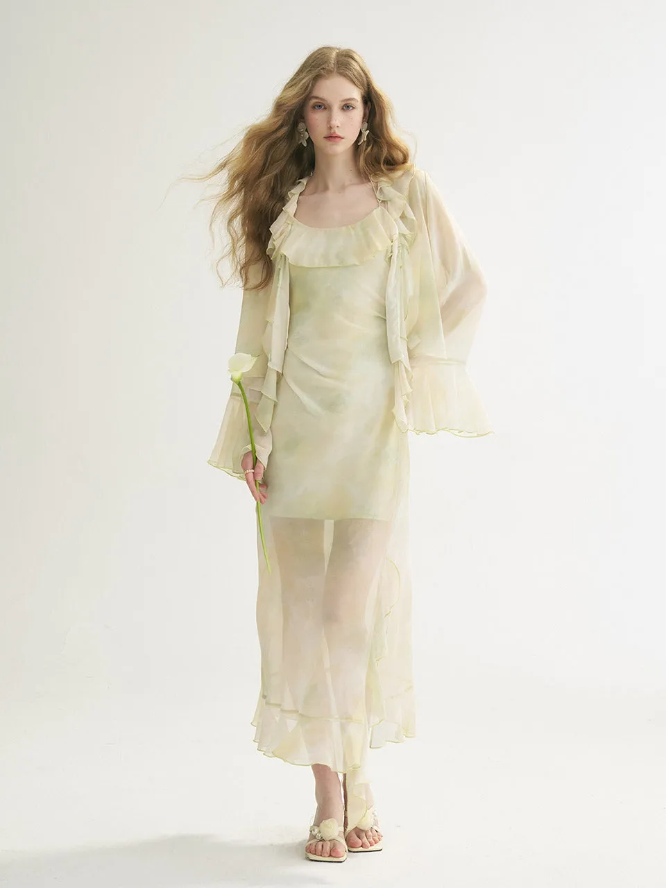 Lime Ruffle Sheer Blouse