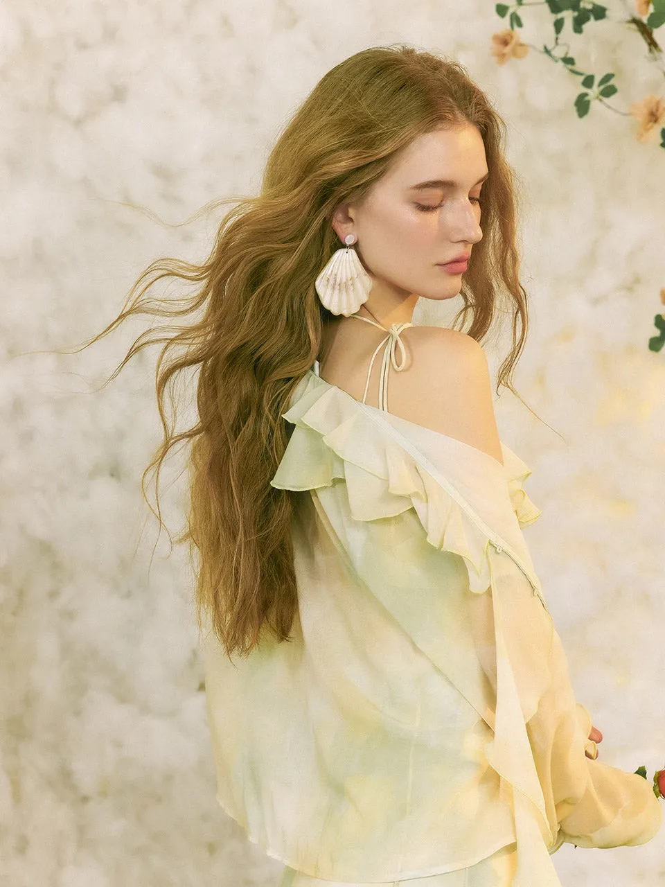 Lime Ruffle Sheer Blouse