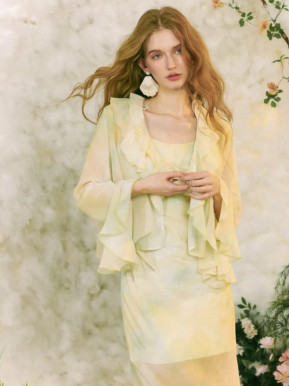 Lime Ruffle Sheer Blouse