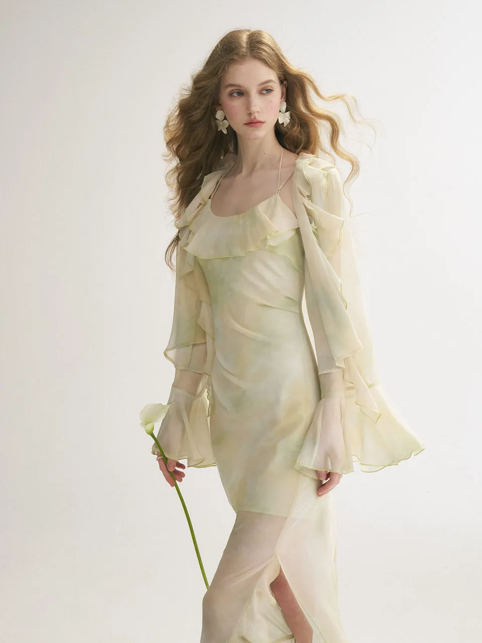Lime Ruffle Sheer Blouse