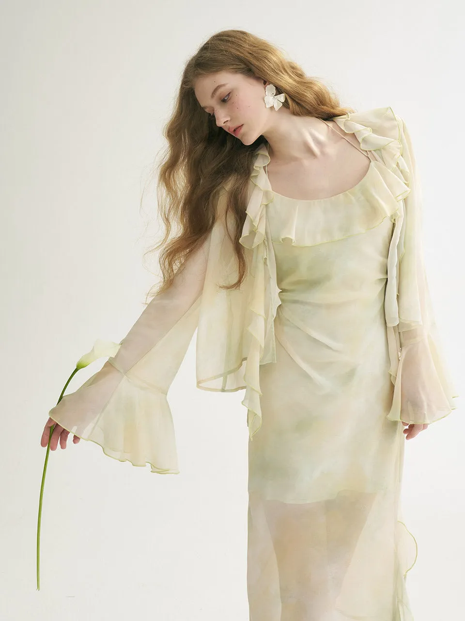Lime Ruffle Sheer Blouse