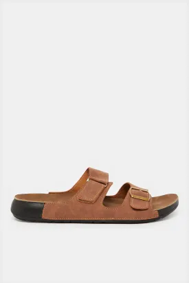 Men Brown Velcro Buckle Sandals