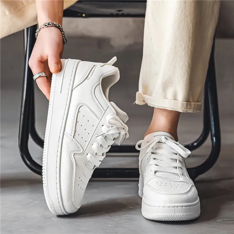 Men Casual Leather Comfortable Flat Slip-on White Shoes