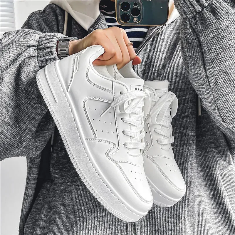 Men Casual Leather Comfortable Flat Slip-on White Shoes
