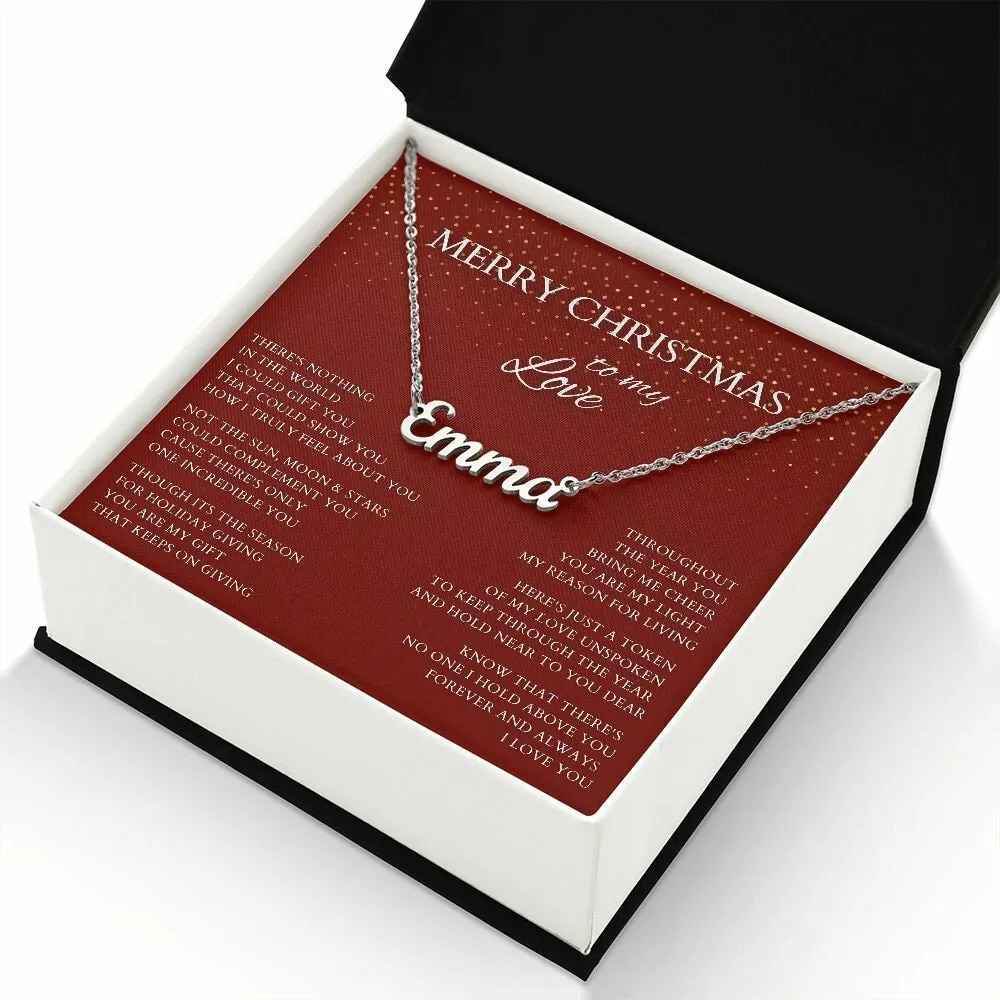 Merry Christmas Name Necklace to My Wife, Holiday Custom Minimalist Necklace with Poem for Love, Lover, Life Partner