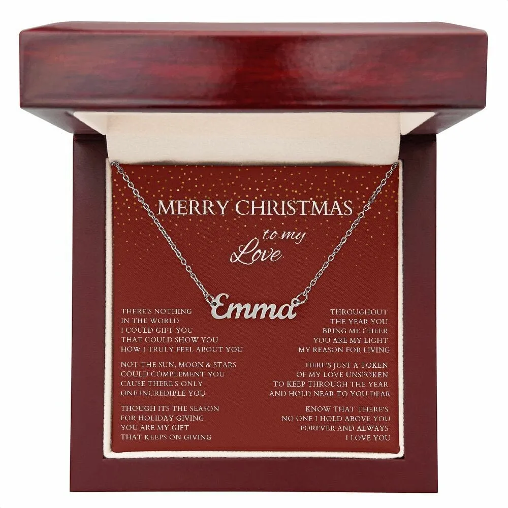 Merry Christmas Name Necklace to My Wife, Holiday Custom Minimalist Necklace with Poem for Love, Lover, Life Partner