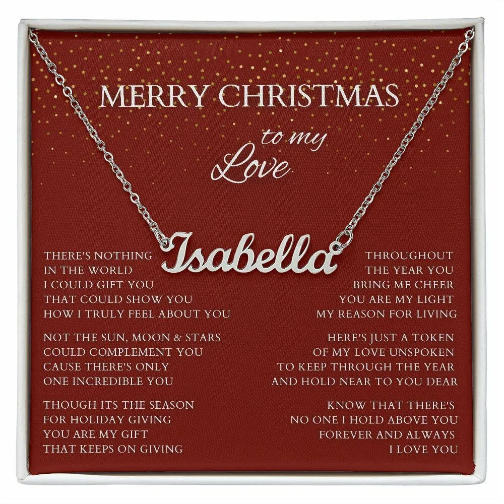 Merry Christmas Name Necklace to My Wife, Holiday Custom Minimalist Necklace with Poem for Love, Lover, Life Partner